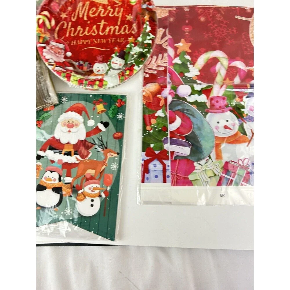 175 Pc Christmas Party Supplies Plates Napkins Merry Christmas Happy New Year